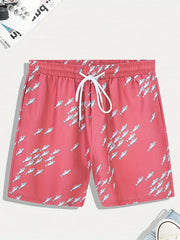 Men's Fish Graphic Drawstring Beach Shorts for Summer