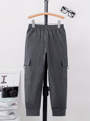 Boys Casual Solid Cargo Pants Elastic Waist Jogger Pants