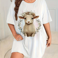 Loungewear Dress Women's Plus Wreath & Sheep Print