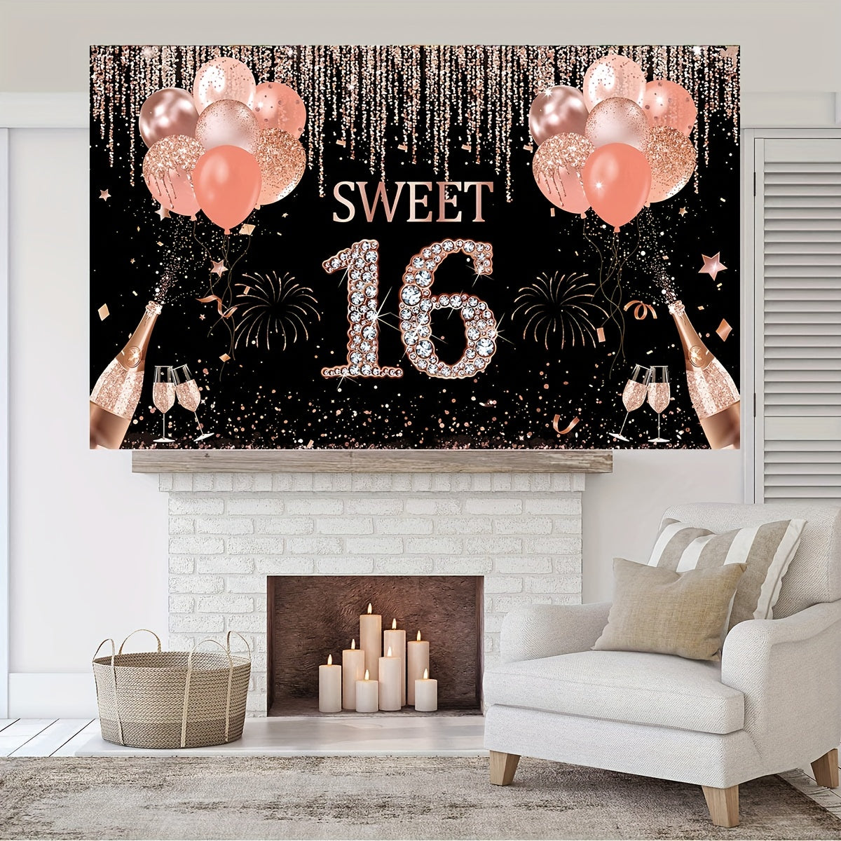 Rose Gold Sweet 16 Backdrop 44in Banner