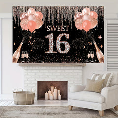Rose Gold Sweet 16 Backdrop 44in Banner