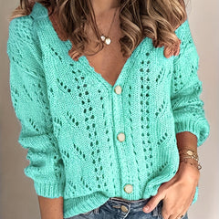 Casual Cardigan Hollow Out Long Sleeve Button Up