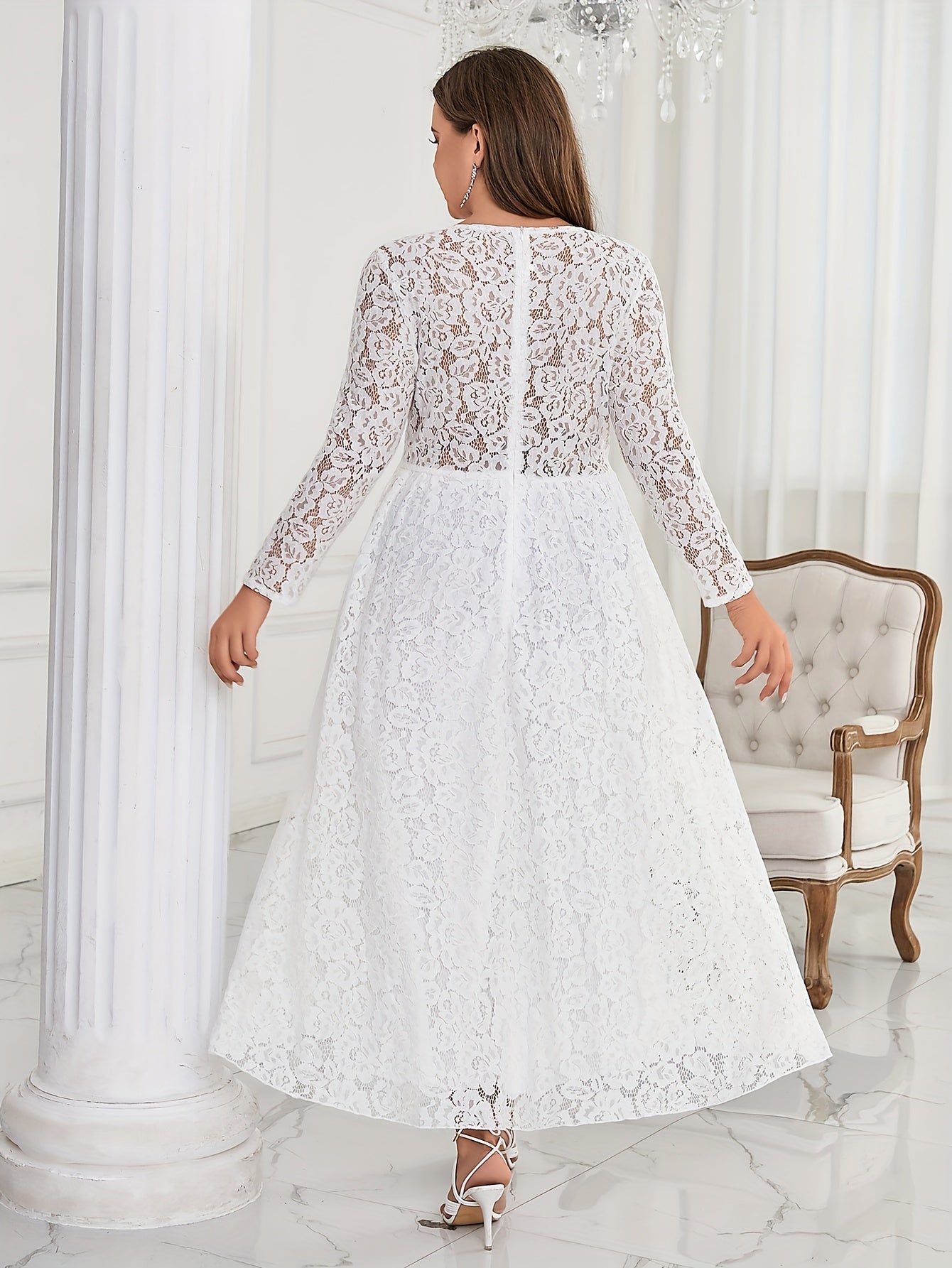 Lace Round Neck Maxi Bridesmaid Dress