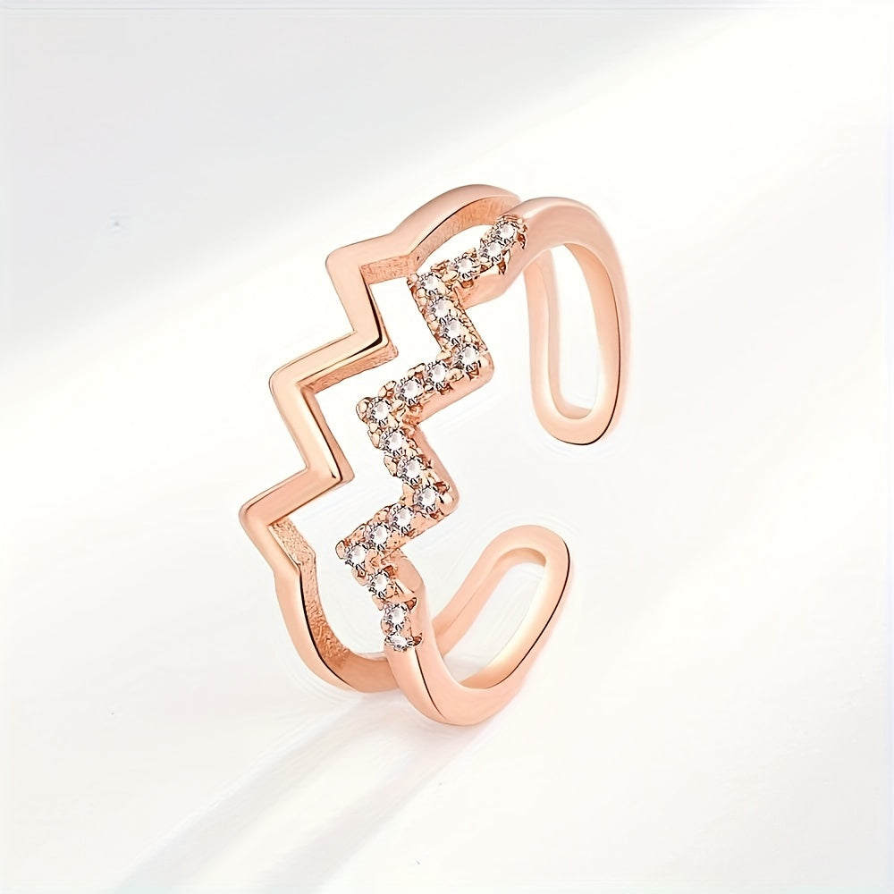 Daughter Double Layer Wavy CZ Open Ring