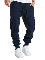 Men's Drawstring Fleece Cargo Pants Loose Jogger Pants