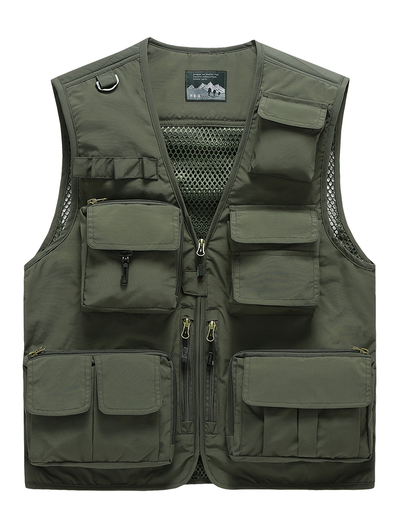 Men's Cargo Vest Zipper Pockets Mesh Lining Nylon Outwear