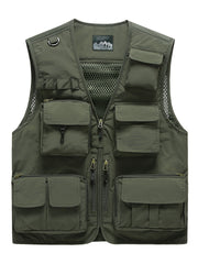 Men's Cargo Vest Zipper Pockets Mesh Lining Nylon Outwear