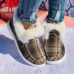 Large Checkered Printed Furry Snow Boots