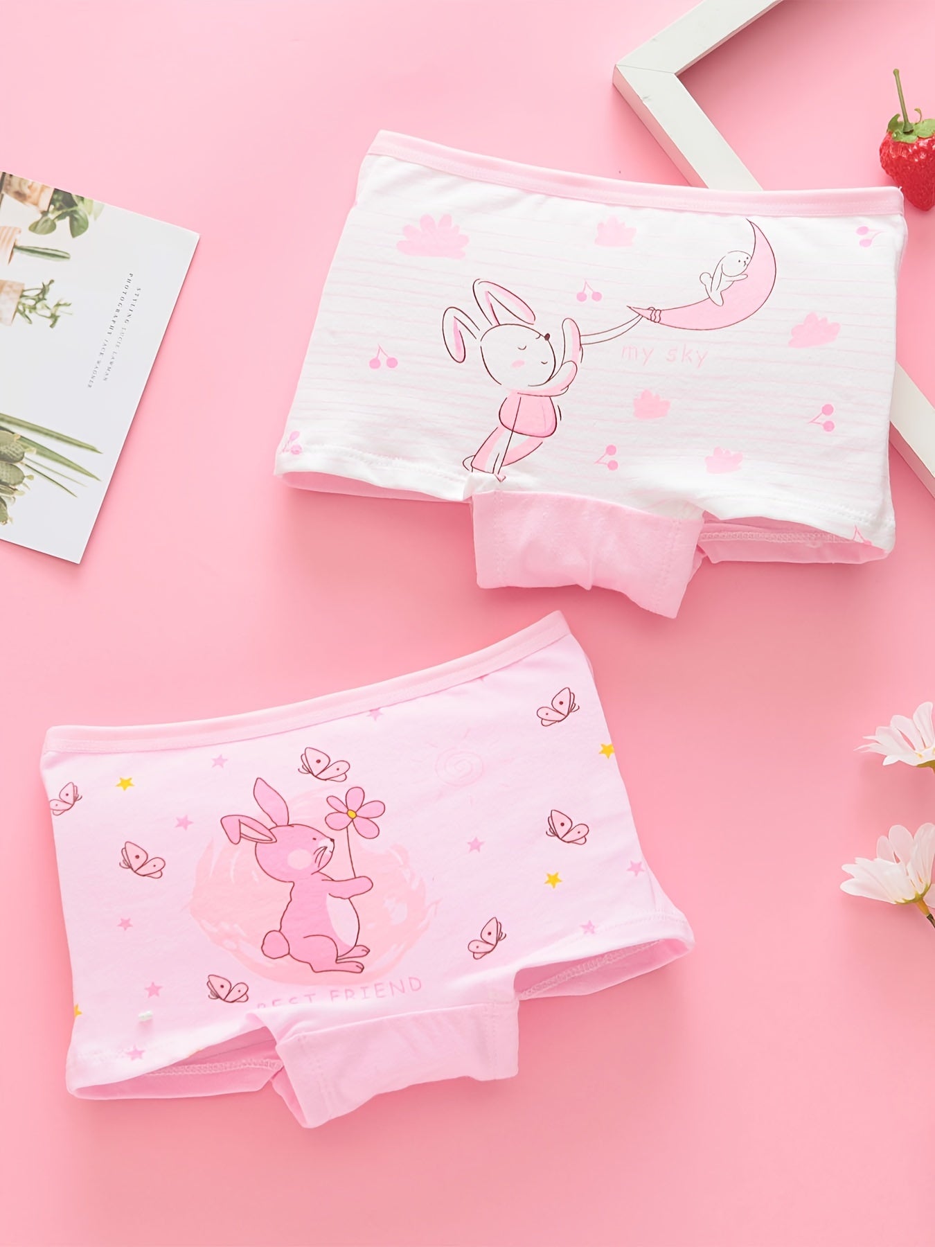 4pcs Girls Rabbit Print Shortie Brief Cotton Underwear