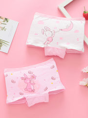 4pcs Girls Rabbit Print Shortie Brief Cotton Underwear
