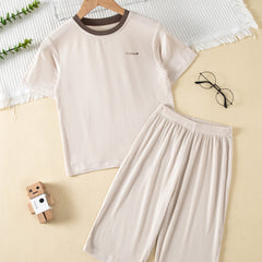 Boys Casual Letter Graphic Print T-shirt & Shorts Pajama Set for Summer