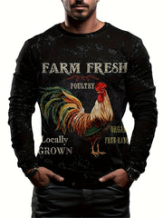 Rooster Print Men's Long Sleeve Novelty T-shirt for Autumn