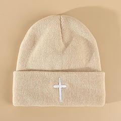 Cross Embroidery Knitted Hat Men's Beanie
