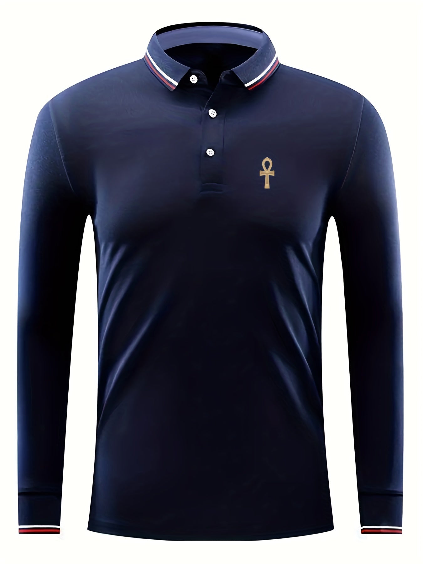 Men's Key Print Long Sleeve Polo Shirt
