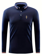 Men's Key Print Long Sleeve Polo Shirt