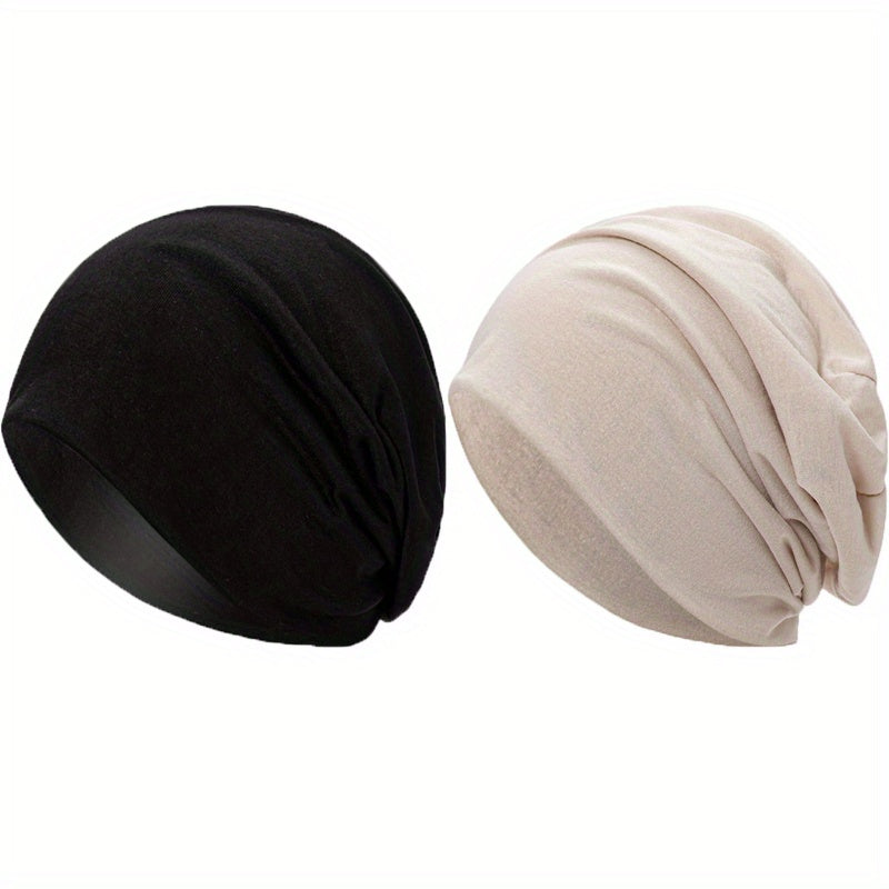 2pcs Solid Thin Pullover Stacking Hat Warm Sealed Top Hat Beanie