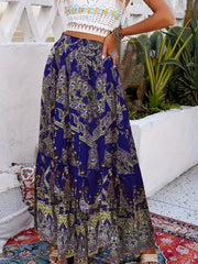 Boho Paisley Print Drawstring Maxi Skirt