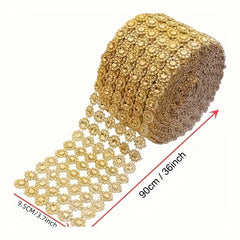 Golden Mesh Ribbon Wrap Sunflower Crystal Rhinestone Sparkle Ribbon