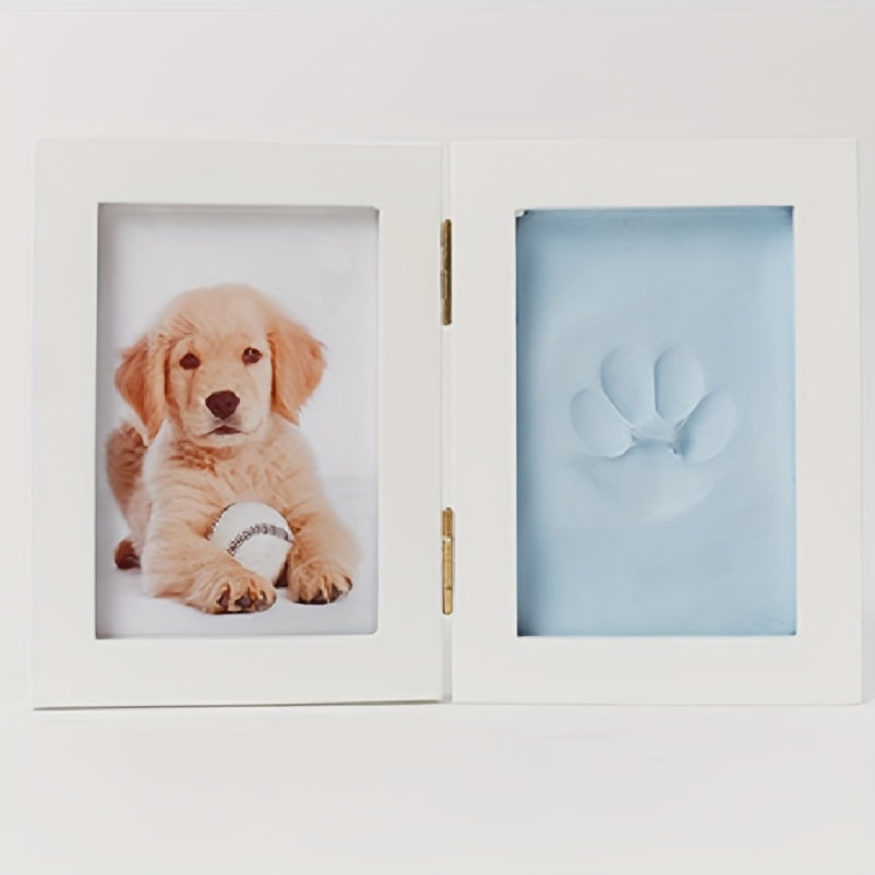 Pet Paw Print Keepsake Kit Wooden Photo Frame With Memorial Clay Imprint