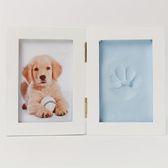 Pet Paw Print Keepsake Kit Wooden Photo Frame With Memorial Clay Imprint