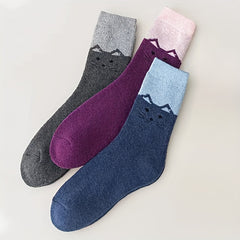 6 Pairs Cartoon Cat Print Socks Women's Stockings & Hosiery