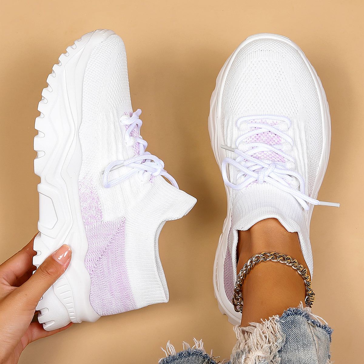Women's Purple Chunky Sneakers Lightweight Slip On Sock Sneakers