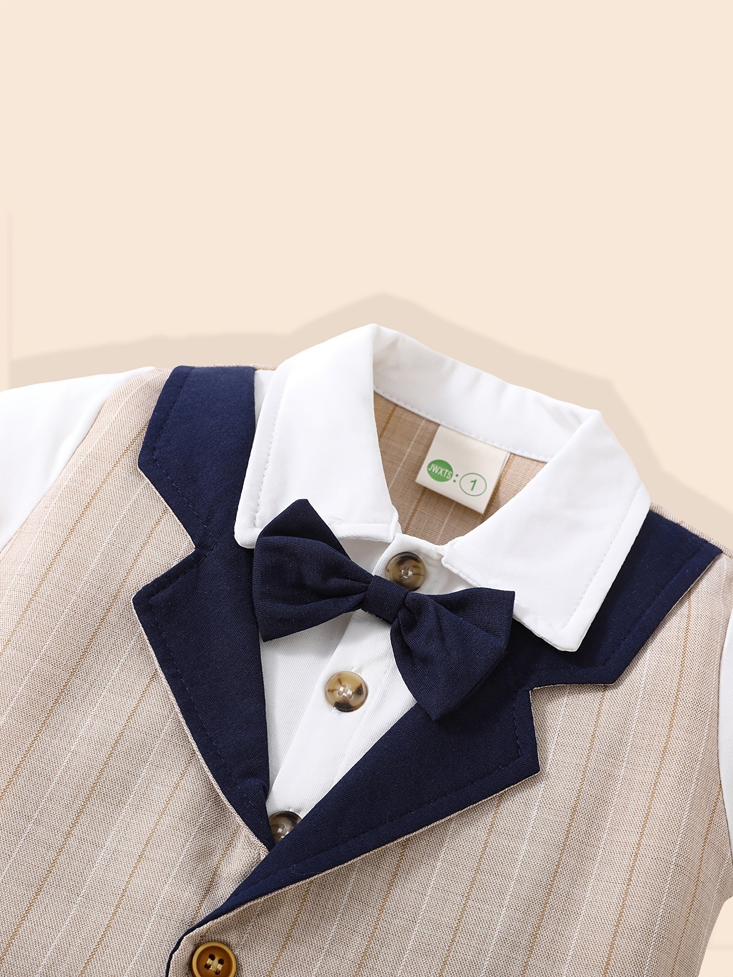 2pcs Baby Boys Striped Short Sleeve Bowtie Shirt & Shorts Gentleman Outfit