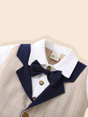 2pcs Baby Boys Striped Short Sleeve Bowtie Shirt & Shorts Gentleman Outfit
