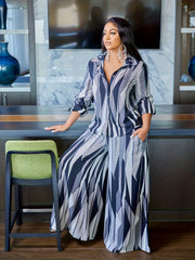 Women's Plus Graphic Print Long Sleeve Shirt & Wide Leg Pants Set