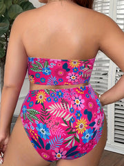 Tropical Print Strapless Bikini Set