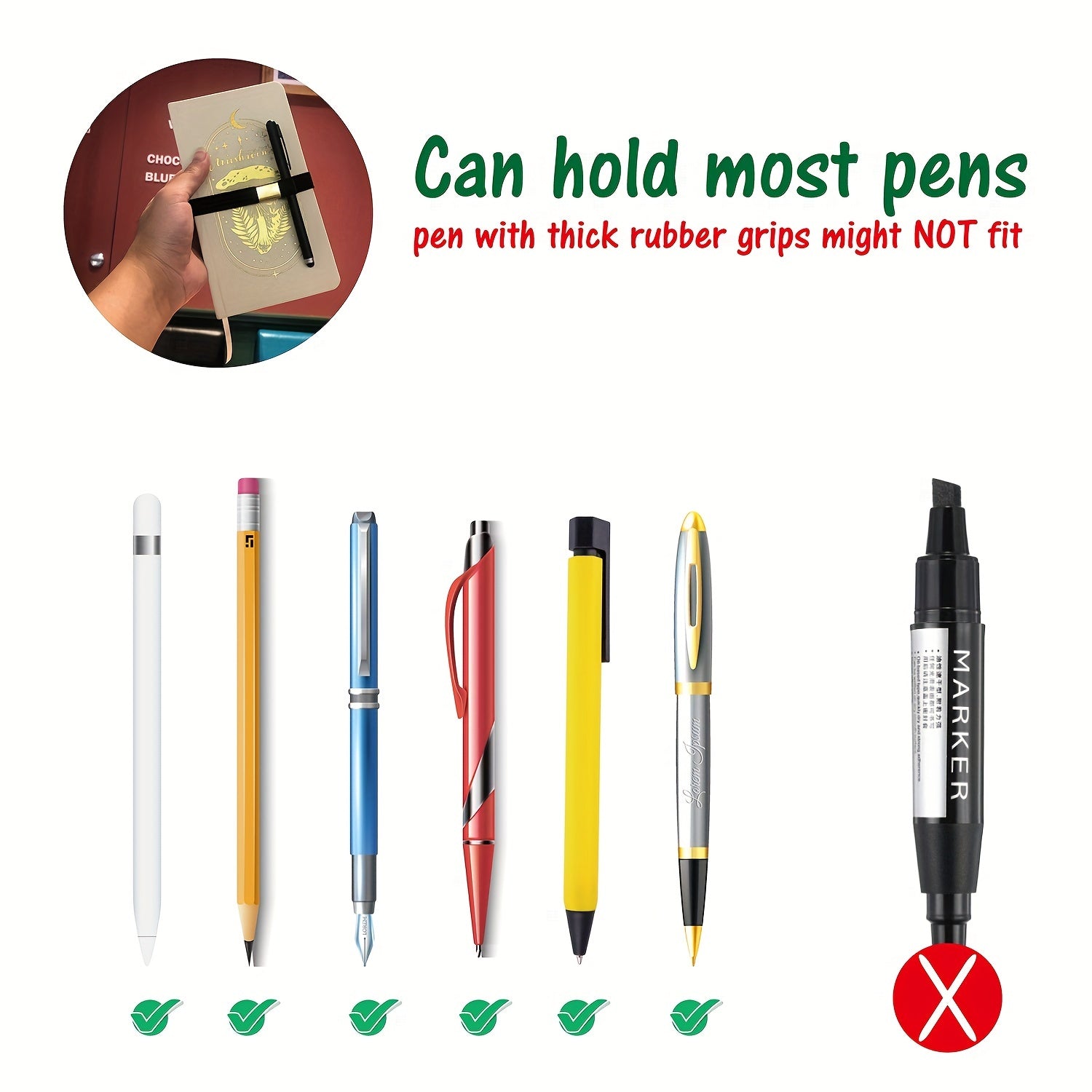 PC Elastic Band Pen Holder With Metal Buckle For Notebook Grey