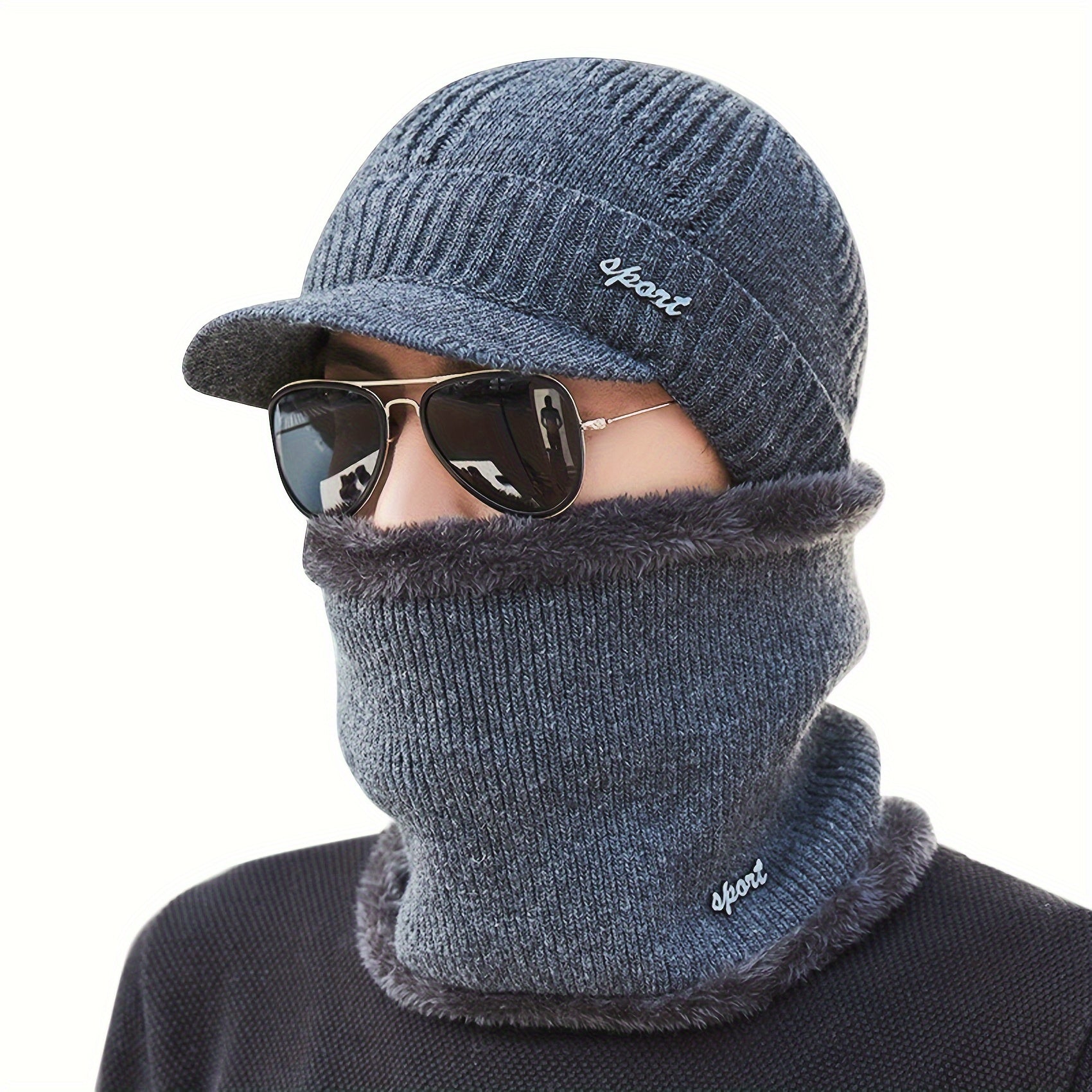 Winter Men's Hat & Neck Scarf Set with Triangle Texture