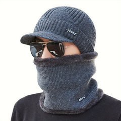 Winter Men's Hat & Neck Scarf Set with Triangle Texture