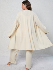 Textured Cami Top & Wide Leg Pants & Robe Pajama Set