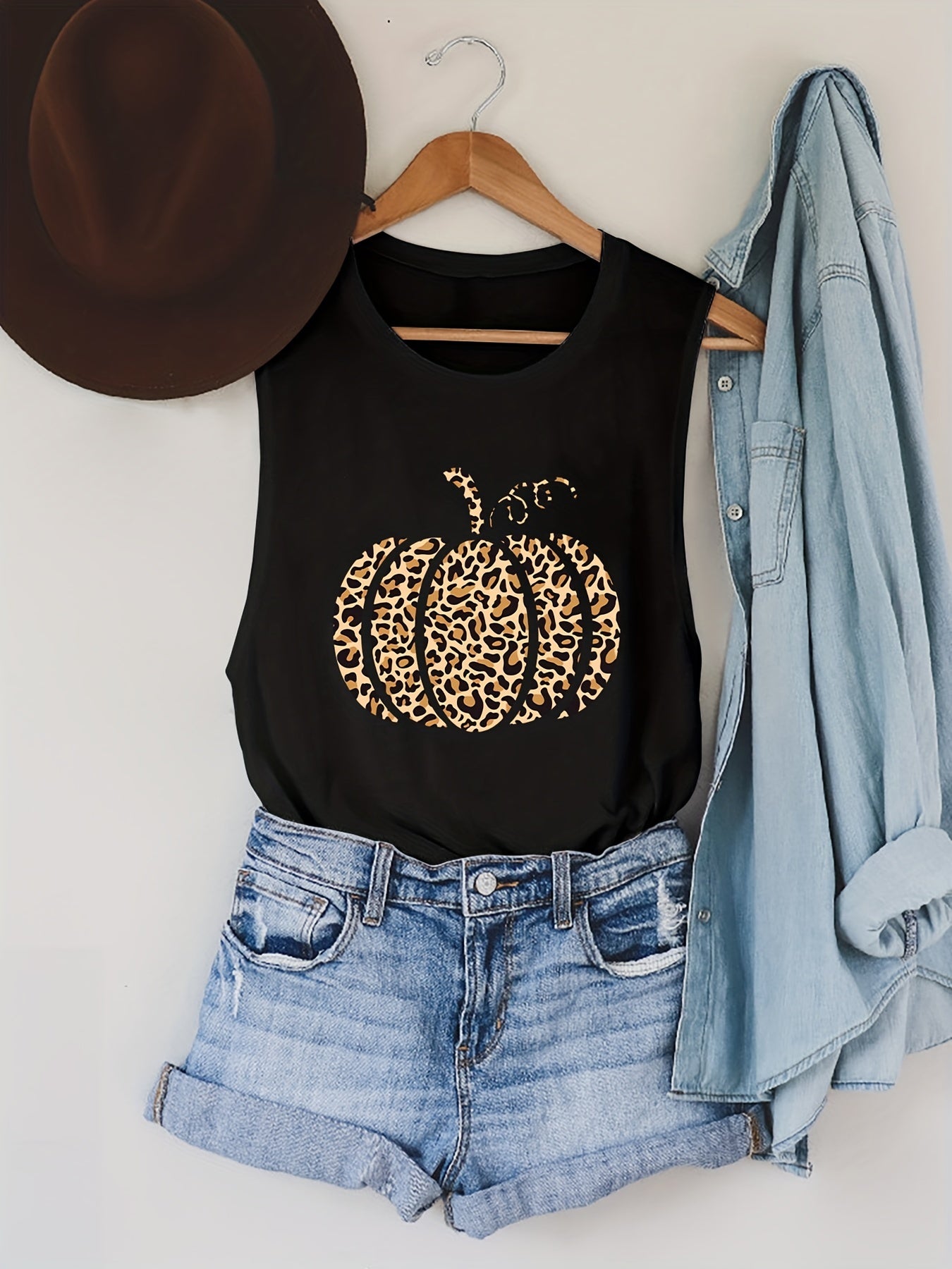 Leopard Pumpkin Print Tank Top Summer Sleeveless Top Women's Clothing