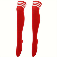Striped Thigh High Socks Sports Over The Knee Socks Women's Stockings