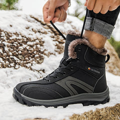 Men's Outdoor Snow Boots Leather Warm Fleece Anti-slip Hiking Boots Winter