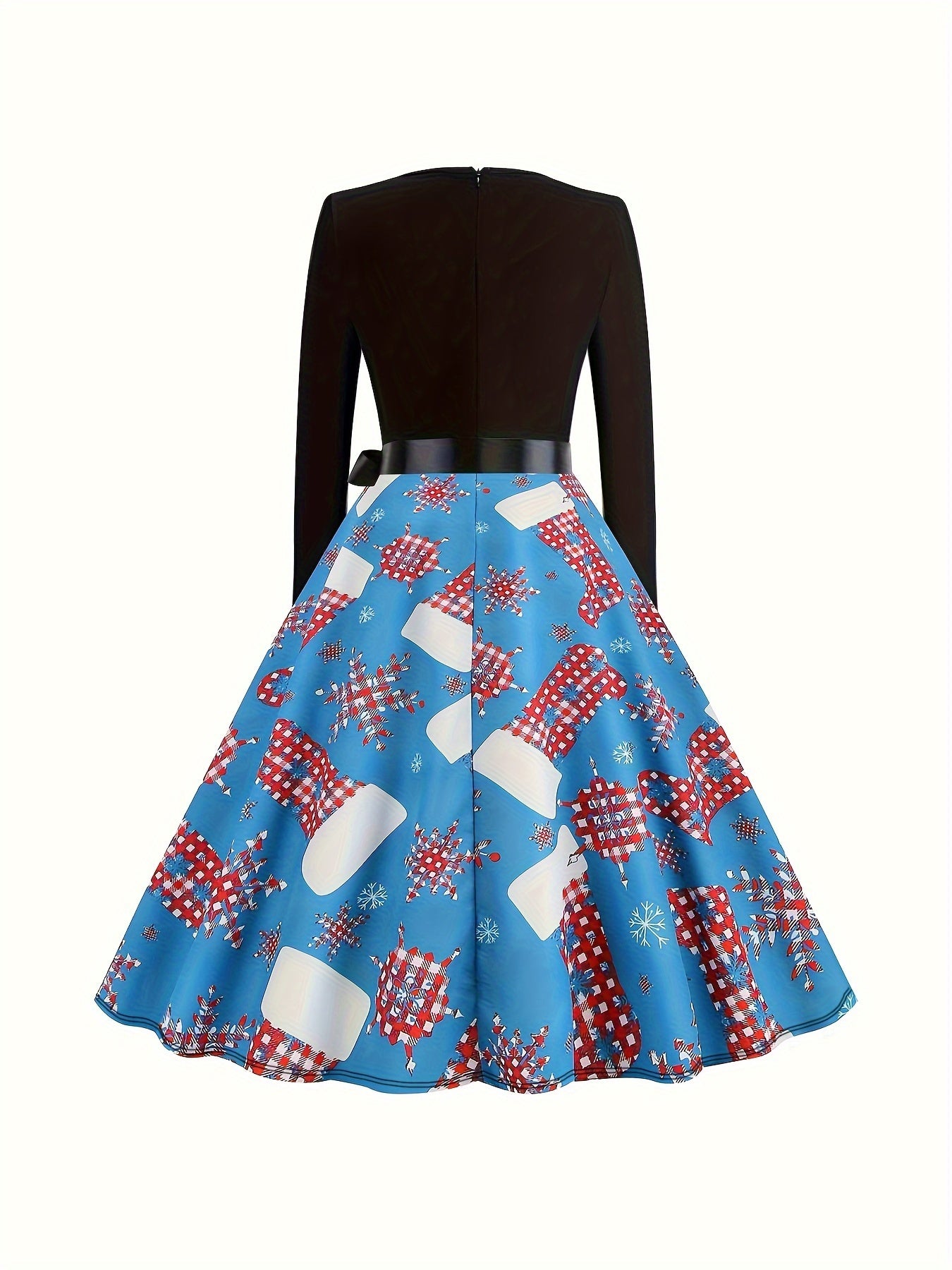 Women's Plus Snowflake & Socks Print Christmas Dress