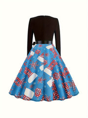 Women's Plus Snowflake & Socks Print Christmas Dress