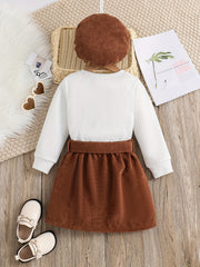 Girl's Corduroy 3pcs Heart Pattern Set Casual Outfits Spring Autumn