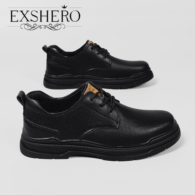 EXSHERO Men's Leather Round Toe Casual Dress Shoes
