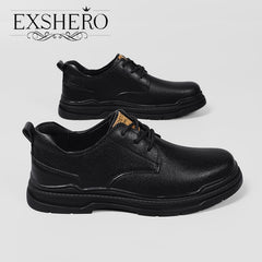 EXSHERO Men's Leather Round Toe Casual Dress Shoes