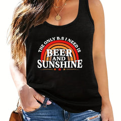 Rainbow Print Tank Top Women's Round Neck Stretch Top