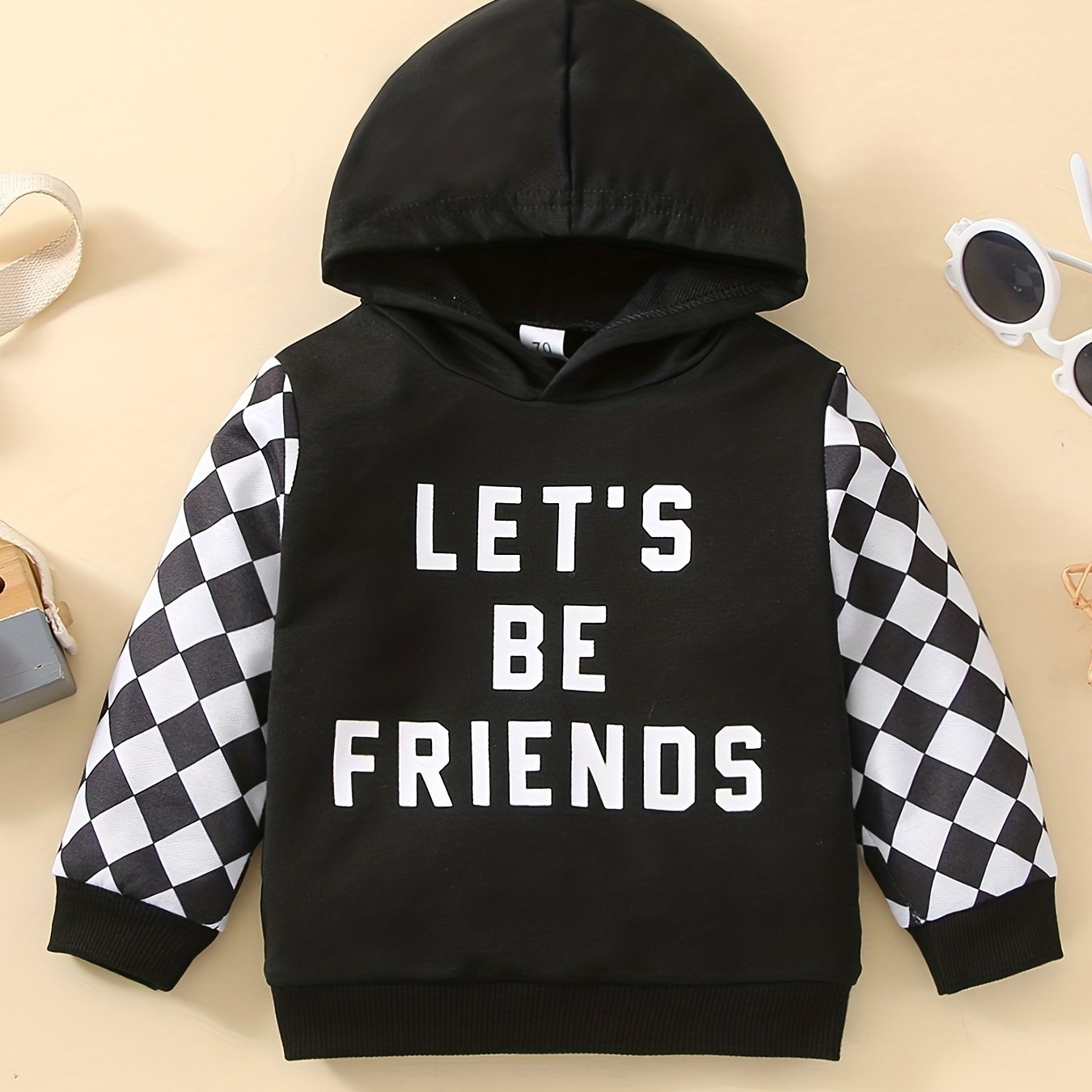 Baby Hooded Plaid Long Sleeve Ribbed Sweatshirt