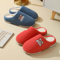 Plaid Bear Fleece Slides Non Slip House Slippers