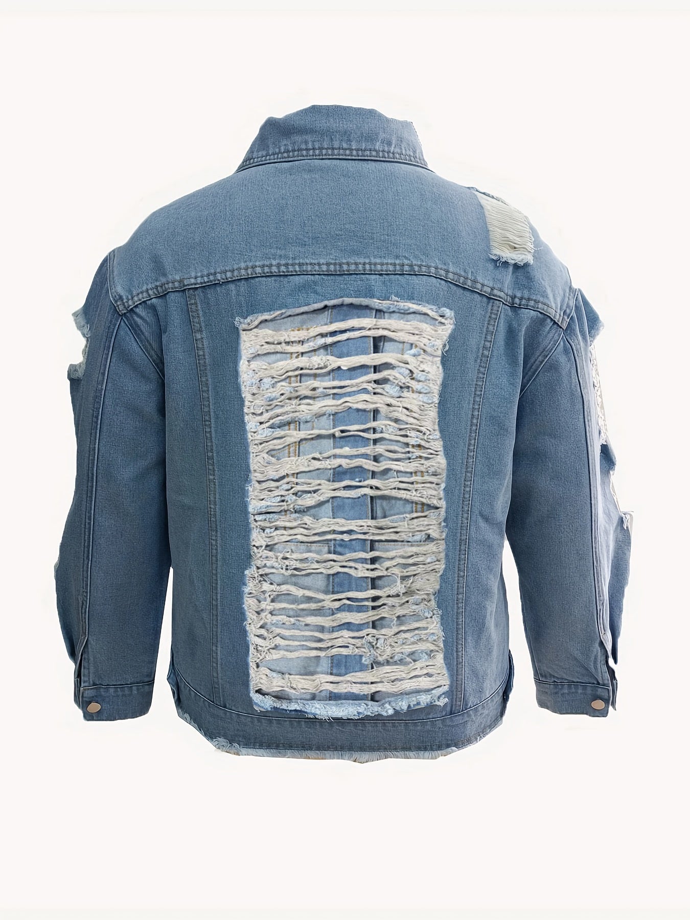 Women's Plus Ripped Denim Jacket - Long Sleeves Lapel Collar