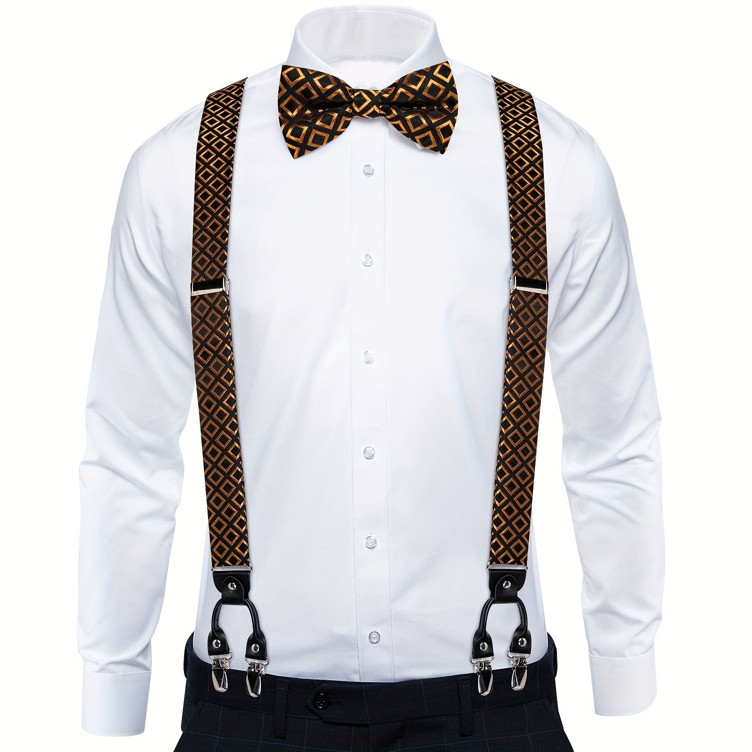 Men's Pants Suspender Set With Bow Tie Cufflinks Handkerchief