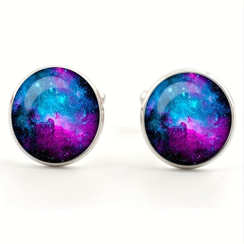 Galaxy Time Gem Glass Cufflinks Men's Shirt Decoration