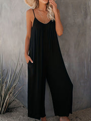 Solid Spaghetti Wide Leg Jumpsuit Casual Backless Sleeveless Jumpsuit