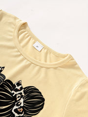 2 Pcs Girls' Portrait Tee & Animal Print Pants Set For Summer